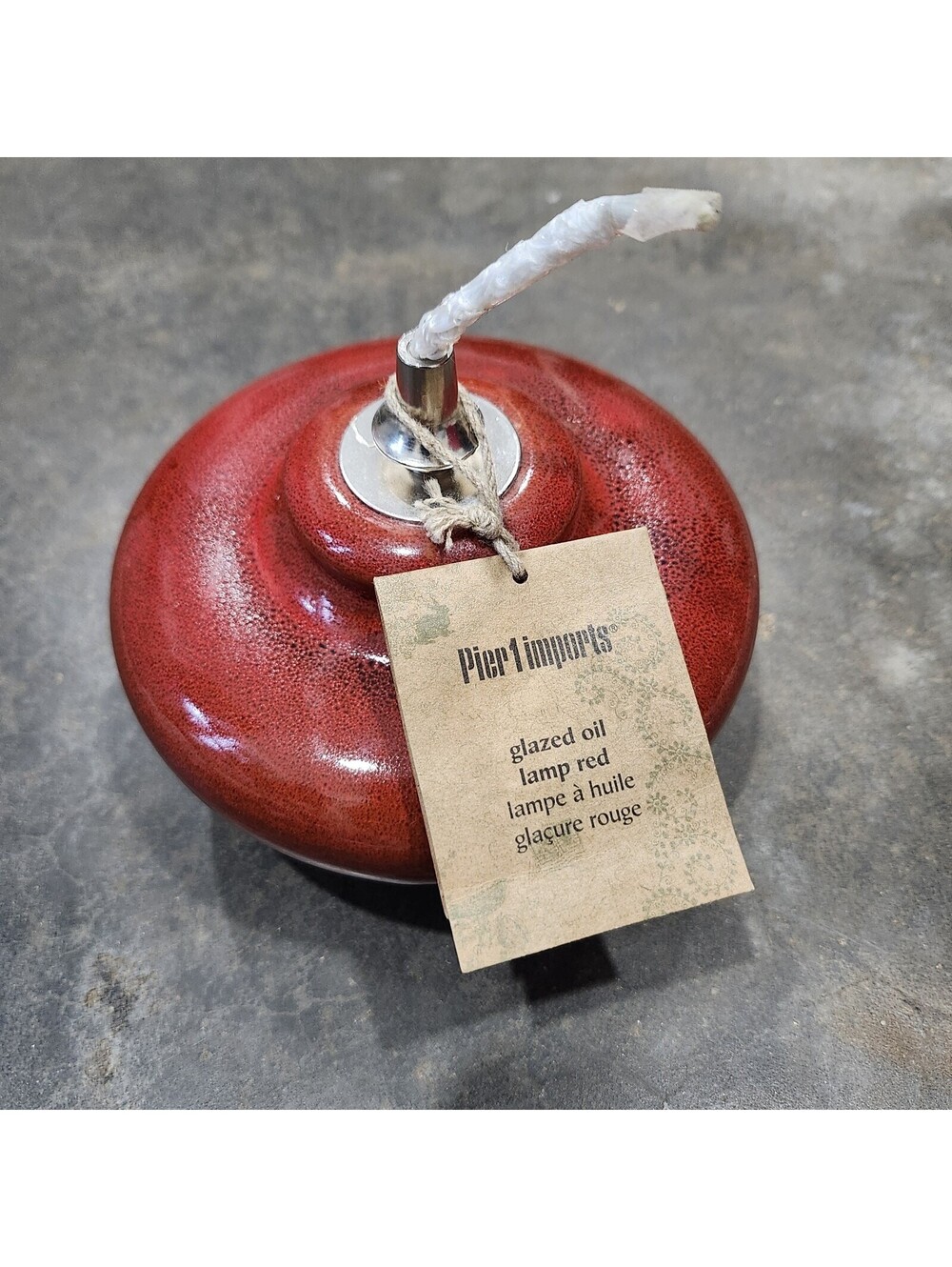 Pier 1 Ceramic Glazed Oil Lamp Red Candle Tabletop Light New Decor
